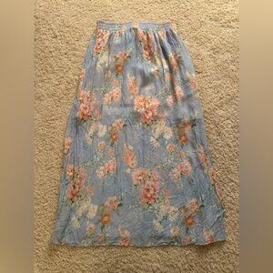 Zara Floral Peach and Blue Maxi Skirt